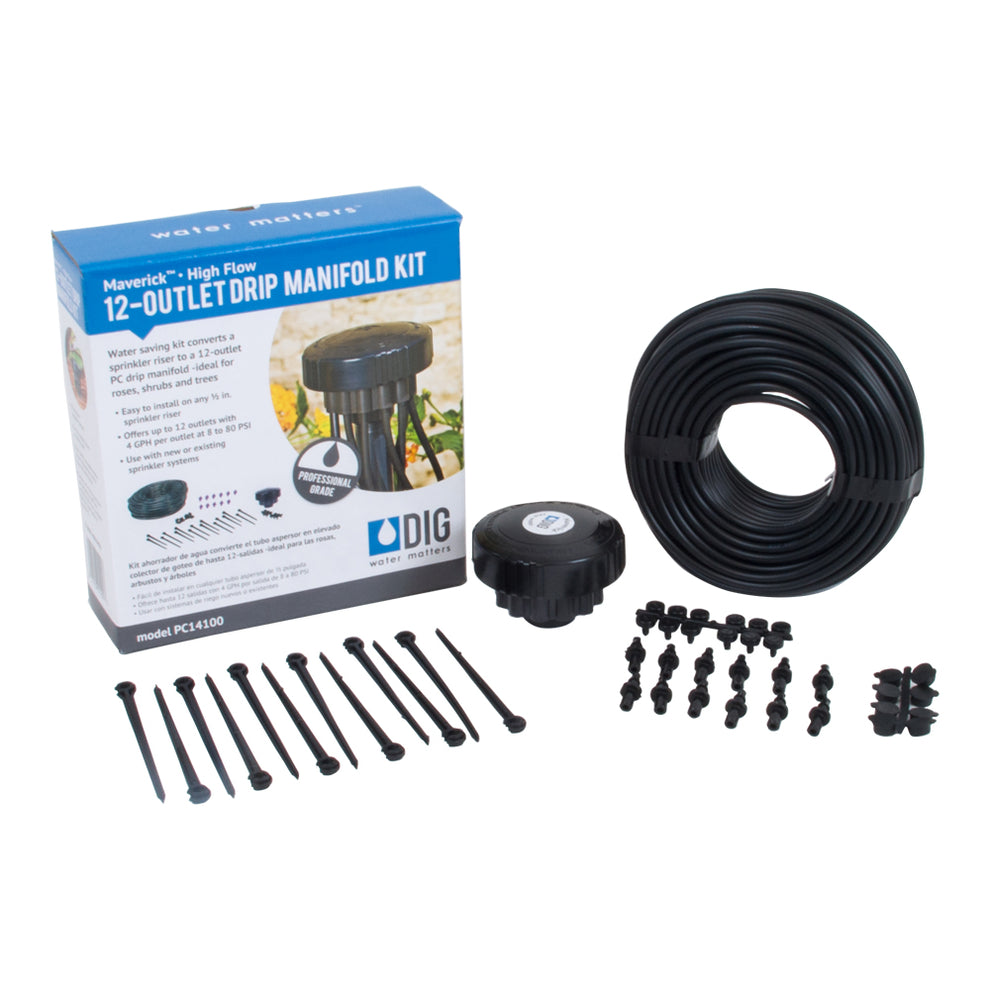 12-Outlet High Flow Drip Manifold Kit - with tubing – DIG Corp Online Store